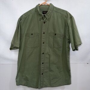 Woolrich Sage‎ Green Double Pocket Button Up Short Sleeved Shirt Size Large EUC